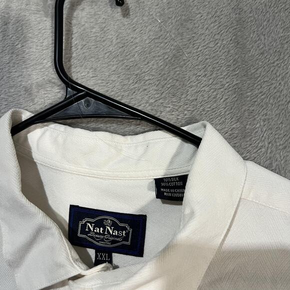Nat Nast Shirt Mens 2XL White Silk Cotton Short Sleeve Button Up Luxury Casual - Picture 4 of 6